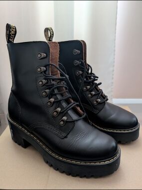 Dr. Martens Black Lace-Up Platform Combat Boots with Brown Tongue